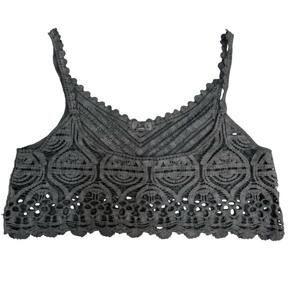 Pol Lace Bralette Crop Top Crochet Gray Size M/L Whimsygoth Boho Scalloped Hem - Picture 1 of 6
